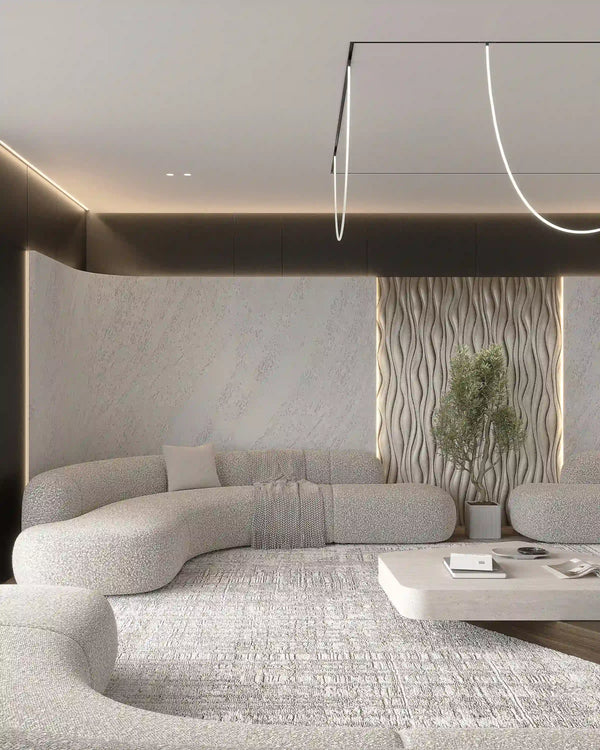 Beige oceanic travertine wall panel in living room