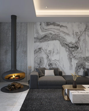 Panda royale matte finish marble wall panel in living room