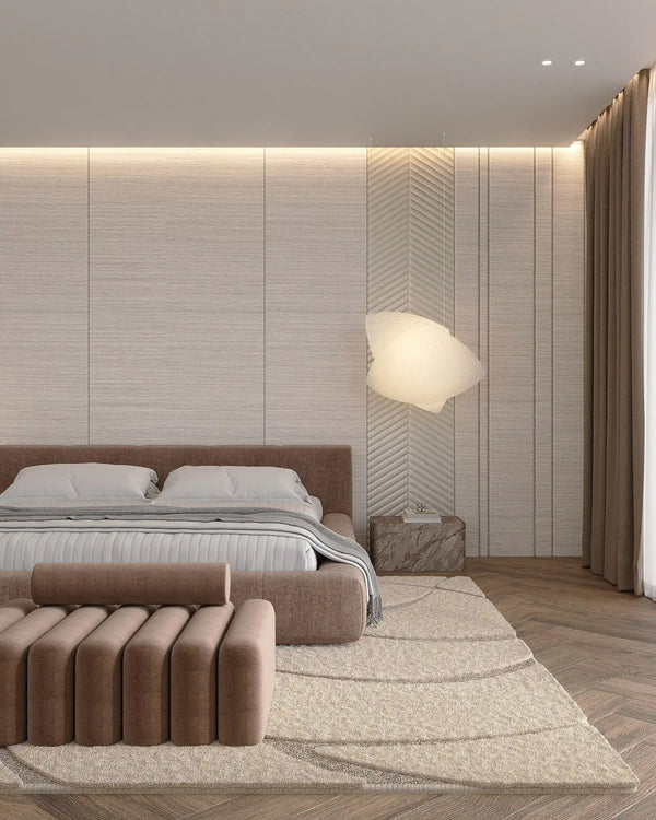 Pearl textured linen bamboo wall panel in bedroom