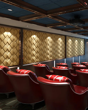 Gold lorenzo fabric mosaic wall panel in theater