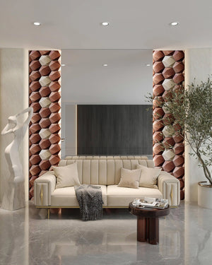 Copper rocco fabric mosaic wall panel in living room