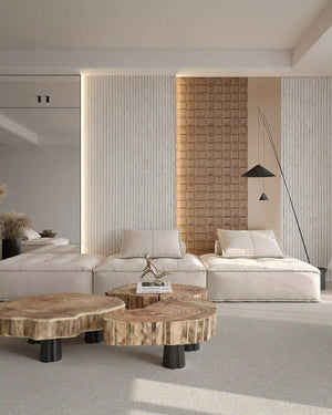 White round line flexible stone wall panel in living room