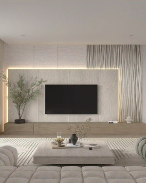 Beige round line flexible stone wall panel in living room