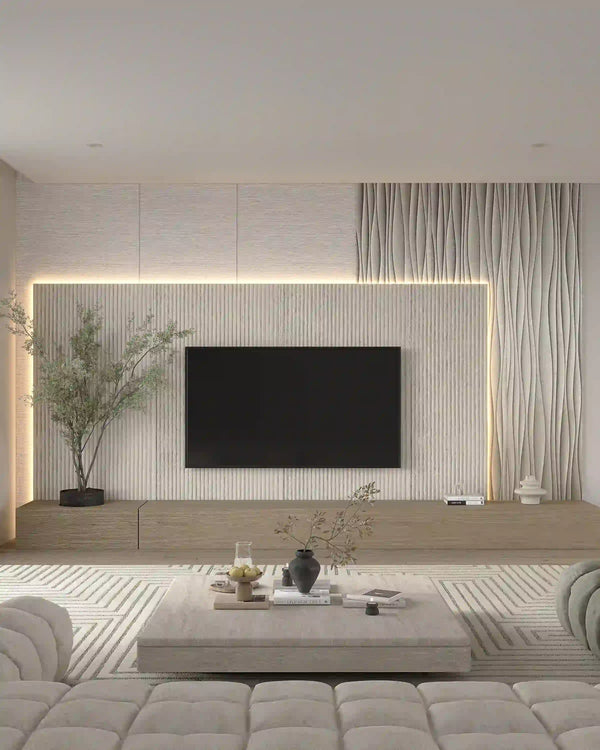 Beige round line flexible stone wall panel in living room