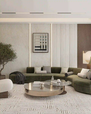 Gritty beige skyline flexible stone wall panel in living room