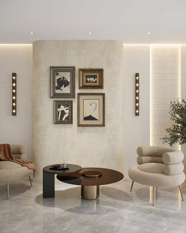 Gritty claybank skyline flexible stone wall panel in living room
