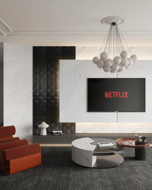 Veil white 3D slate flexible stone wall panel in living room