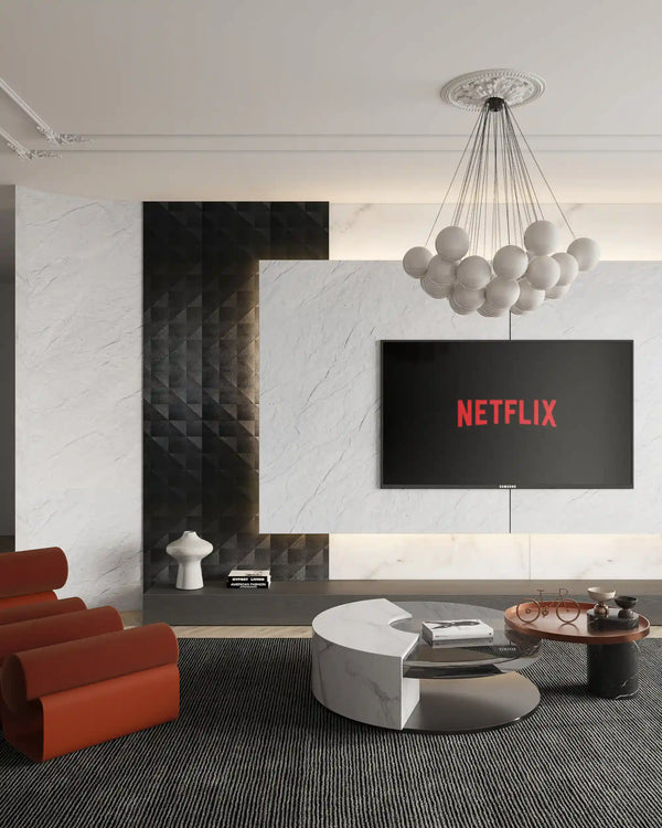 Veil white 3D slate flexible stone wall panel in living room