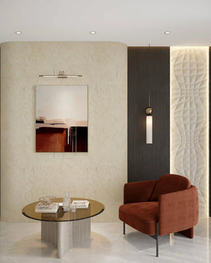 Beige slate stone wall panel in a living room