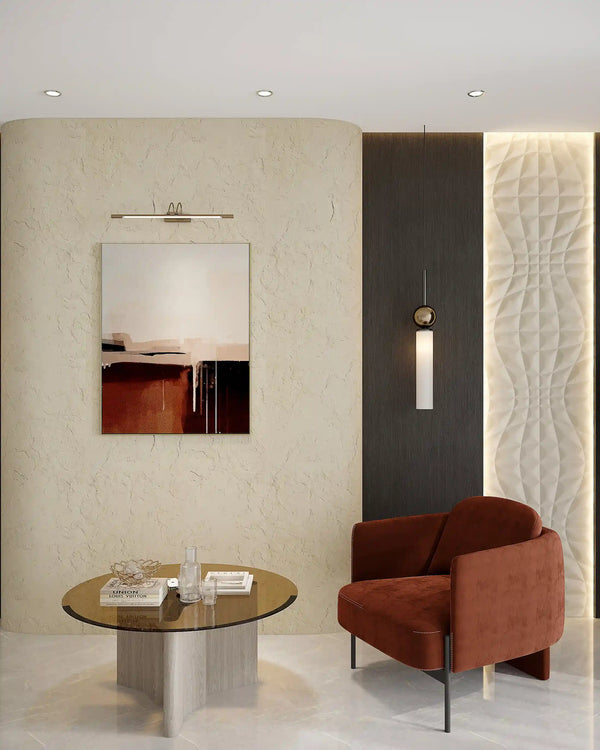 Beige slate stone wall panel in a living room