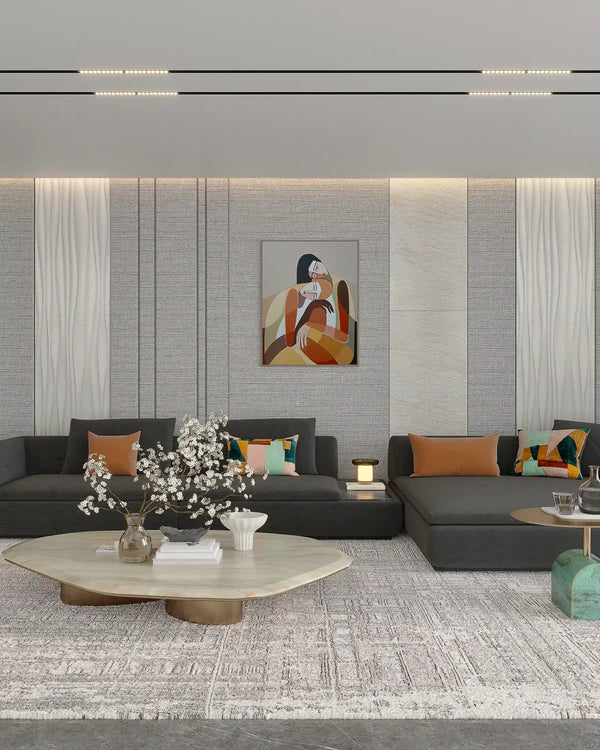 Stonewash textured linen bamboo wall panel in living room