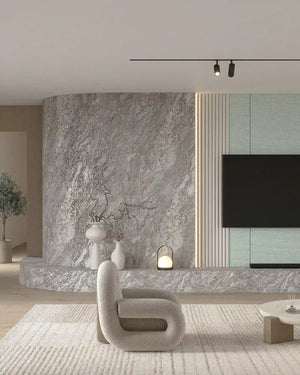 Silver white taishan stone wall panel in living room