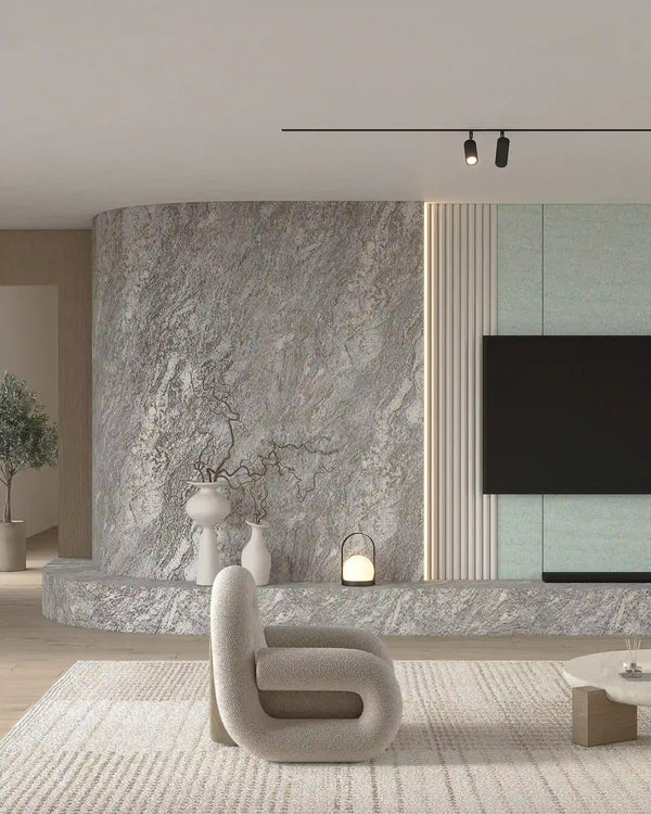Silver white taishan stone wall panel in living room