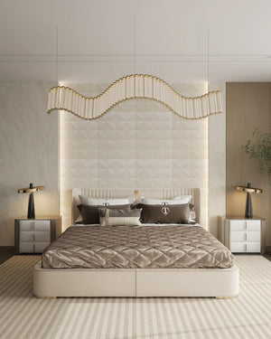 Rose champagne cube fabric wall panel in bedroom
