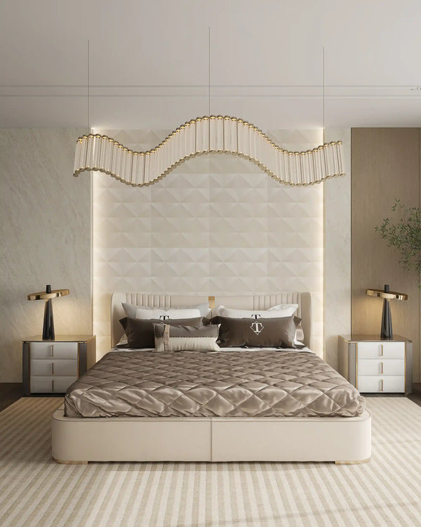 Rose champagne cube fabric wall panel in bedroom