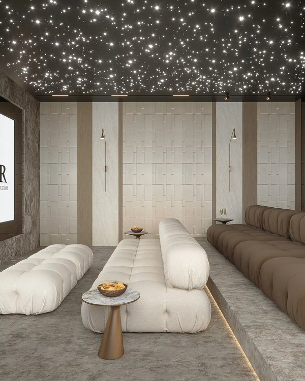 Greige canvas fabric wall panel in theater