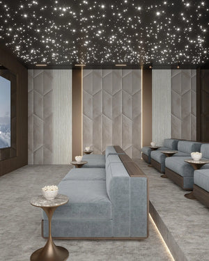 Taupe urban fabric wall panel in theater