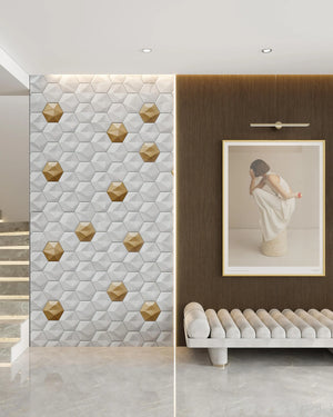 Vanilla vera fabric mosaic wall panel in lobby