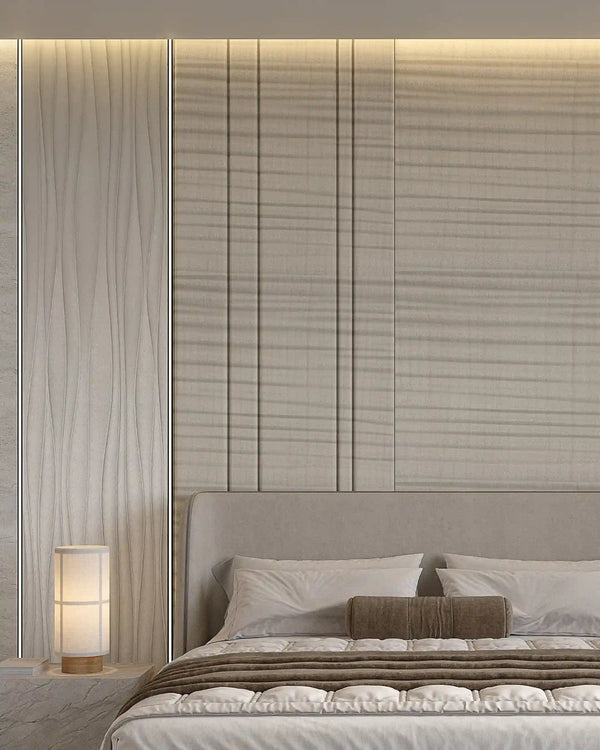 Cashmere ripple arco archiflute wall panel in bedroom