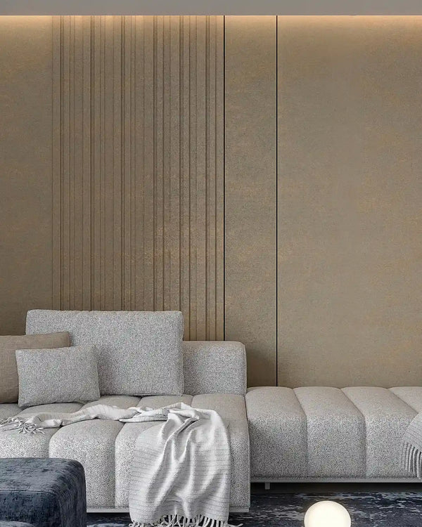 Caramel frost quadra archiflute A&B wall panel in a living room